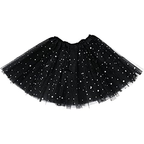 Ruiuzioong Tutu Skirt Children Skirt Classic 3-4 Layers Tulle Tutu Skirt for Birthday Party Holiday Party (Stars-Black) Cover