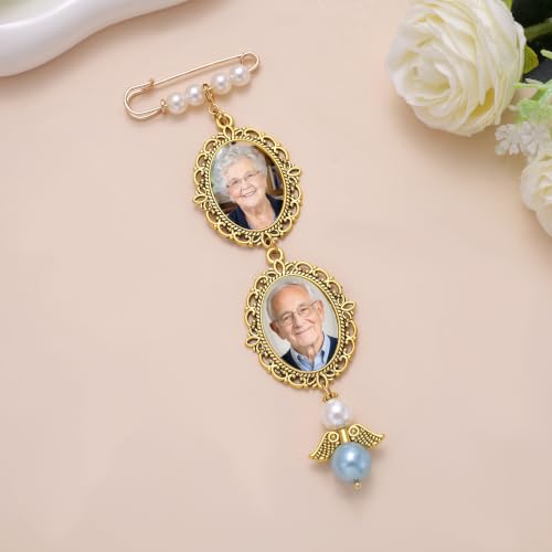 Image of MIXJOY Something Blue Gift for Bride, Wedding Day Bridal Blue Pearl Angel Wings Bouquet Garter Charm for Bride to Be