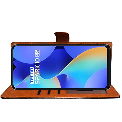 Image of Amazon Brand - Solimo Flip Leather Mobile Cover (Soft, Flexible & Kickstand Back case) Compatible for Tecno Spark 10 5G (CamelBlack)