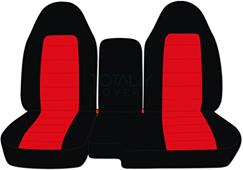TOTALLY COVERS Compatible with 1998-2003 Ford Ranger/Mazda B-Series Two-Tone Truck Seat Covers (60/40 Split Bench) w Center Console/Armrest Cover: Black and Red (21 Colors) w/wo Cup Holders