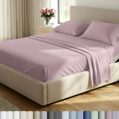 Image of California Design Den 500TC 100% Cotton Split King Sheets Set, Soft Rose | Good Housekeeping Seal, OEKO-TEX Certified, Silky-Soft Sateen Weave, 5pc Set, 15 inch Deep Pockets, For Hot Sleepers, All-Season