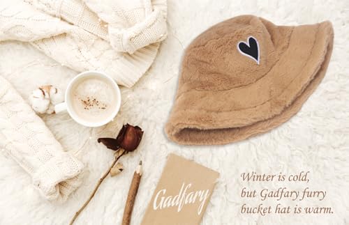 Image of Bucket Hat Women Furry Fuzzy Bucket Hats for Ladies, Winter Warm Fluffy Plush Faux Fur Hat for Women