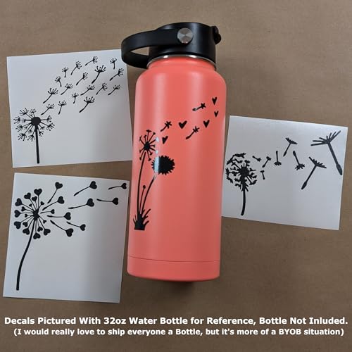 Image of Dandelion Blowing Decal 4 Pack: Blowing Dandelion Decals, Dandelion Flower, Dandelion Decals for Car Tumbler Laptop (Black, Large ~5 inch)