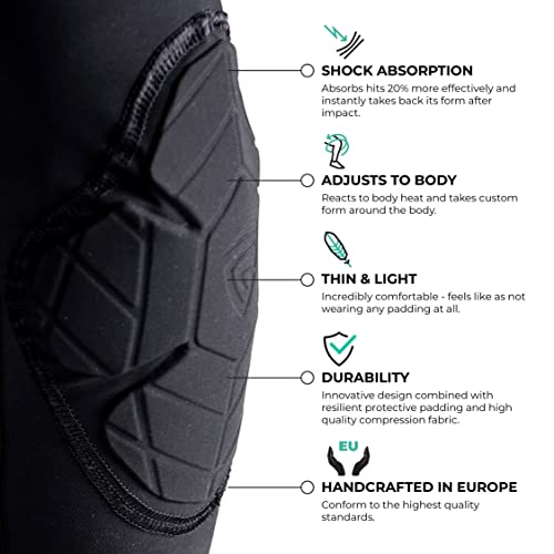 Gamepatch 3/4 Tights with Full Protection | Shock Absorbing Technology for Knees Thighs Hips | Men Women Kids, Black, Size M