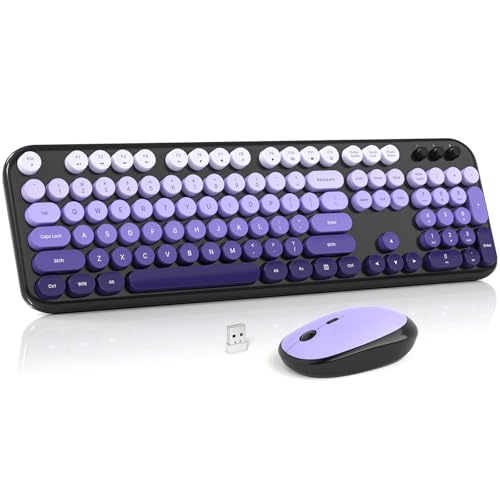 Image of Wireless Keyboard and Mouse Combo, MOWUX Colorful Computer Full Size 2.4G Plug and Play Wireless Typewriter Keyboard and Mouse Set for Computer, Desktop, PC (Black Purple Gradient)