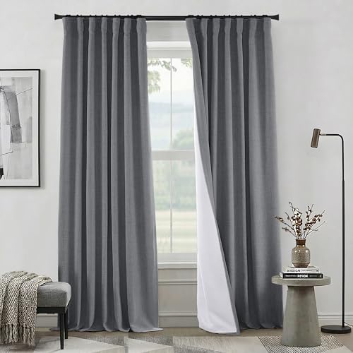 PANELSBURG Dark Grey Curtains 84 Inch Length,Linen Back Tab Pleated