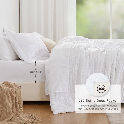 Edredón blanco matrimonial Love's cabin de sirsaca con juego de ropa de cama de alta suavidad 4