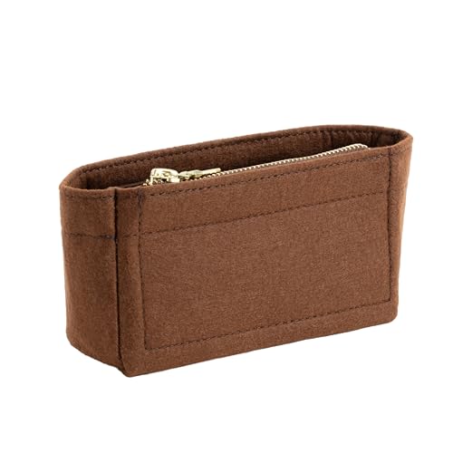 Image of Mini Purse Organizer Insert for Longchamp Le Pliage Small Tote - Felt Inner Bag Liner with Zipper Pocket, Lightweight Storage for Mini Handbags, Brown