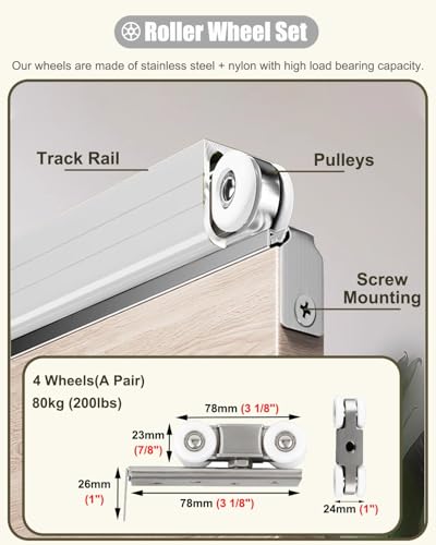 Kit de Herrajes para Puerta Corredera con Riel y Rodillos, Repuesto para Puerta Exterior de Madera, Riel de Gran Resistencia Plata (73.7cm/29 pulgadas) miniatura 3