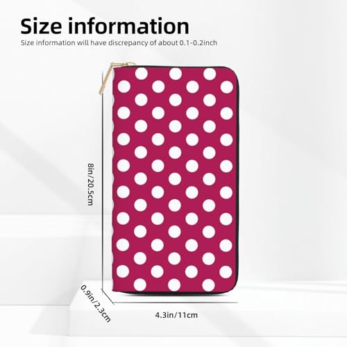 Dark Pink Polka Dot Print Wallet Women, Leather Bifold Multi Card Wallet, Long Purse Women's Wallets2