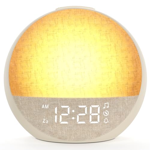 Tageslichtwecker Sonnenaufgangswecker für sanftes Aufwachen,Lichtwecker mit 7 Wecktöne,30 Naturgeräusche,Timer, Snooze,Wecker mit dimmbar...