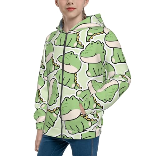Cute Crocodile Kids Pullover Hoodies Boys Zip Up Sweatshirts Girls Athletic Clothes with Pocket