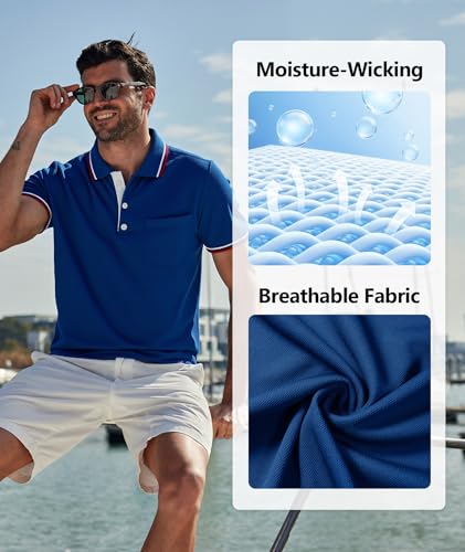 Image of ZITY Men Polo Shirts Short Sleeve with Pocket Golf Polo Wicking Shirts for Men Casual Collared T-Shirts