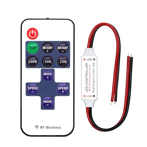 LifgWas Variateur De Lumiere LED, TéléCommande Sans Fil, 5V-24V 6A ContrôLeur LED, Pour Luminaires Monochromes, Pour Sources Lumineuses Ponctuelles, Bandes...