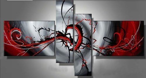 Zartsy 100% Hand Painted Abstract Landscape Red Black Silver Passion Color Artwork Home Wall Decor Art Oil Paintings on Canvas with Stretched Wood Frame Large Oversized