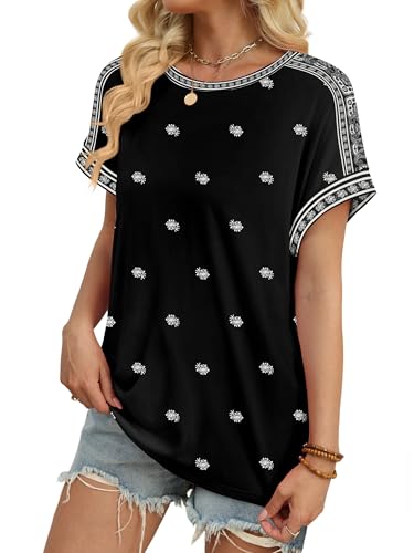 Image of WIHOLL Womens Tops Short Sleeve Shirts Summer Outfits 2026 Spring Dressy Casual Clothes Clothing