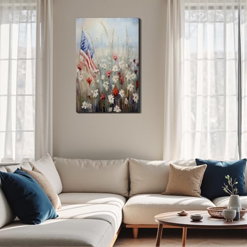 Image of Framed American Flag Mason Jar Wall Art, Patriotic Farmhouse Canvas Art Pictures, USA Rustic Wall Decor, Made in USA Ready to Hang for Kitchen Dining Room