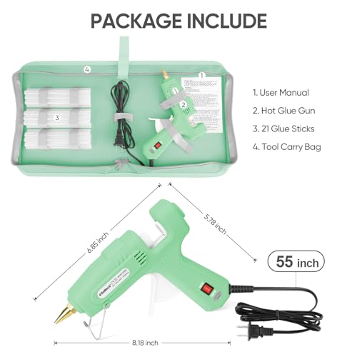 Image of ROMECH Full Size Hot Glue Gun with 60 /100W Dual Power and 21 Hot Glue Sticks (7 /16 inch), Fast Preheating Heavy Duty Industrial Gluegun with Storage Case for Crafting, DIY and Repairs (Light Green)