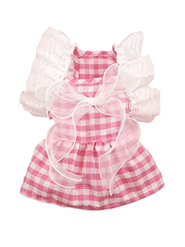 QWINEE Vestido xadrez para cães e gatos, decoração de laço, vestidos de princesa, com acabamento de