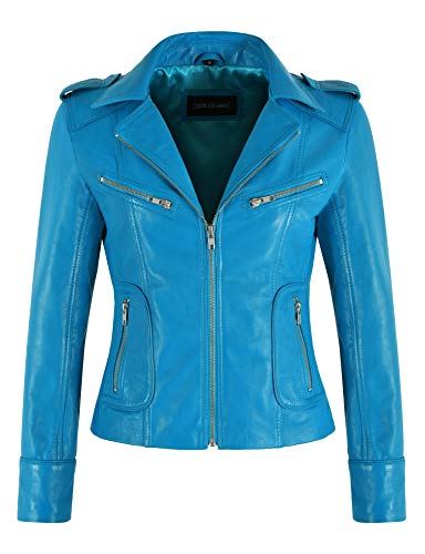 Veste en cuir de mode en napa bleu électrique slim classique 9823