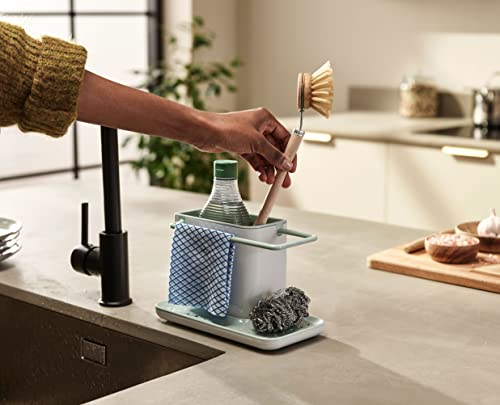 Joseph Joseph Caddy Kitchen Sink Area Organiser with Sponge Holder and Cloth Hanger - Stone/Sage, Regular - Image 3