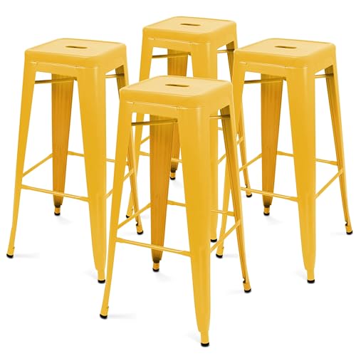 Oviala - Juego de 4 taburetes de bar (metal), color amarillo mate