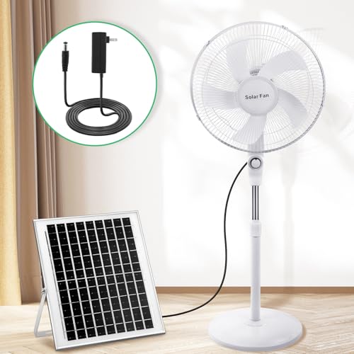 Blosssound 16 Inch Portable Solar Floor Fan Rechargeable Oscillating Standing Pedestal Fan with...