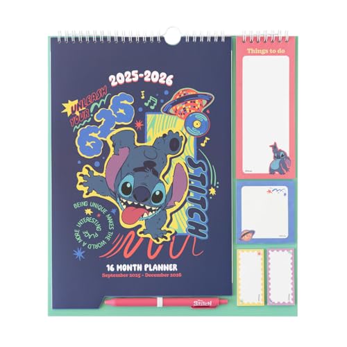 Grupo Erik - Calendrier Disney, Stitch - de Septembre 2025 à Décembre 2026 | Planificateur Mensuel 16 mois, Calendrier Familial 2025 2026 avec Crochet
