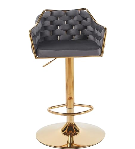Image of Creative Modern Glam Adjustable Bar Stool, Navy Blue Velvet, Gold Frame, Tufted Design, Curved Back, Swivel Base (Pack of 1) (Grey)