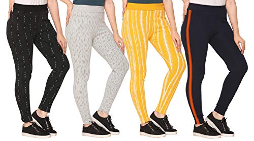 Image of SHAUN Women Free Size (Waist Size-26-34 inch) Stretchable Jegging (Length 37-39 inch Pack of 4)