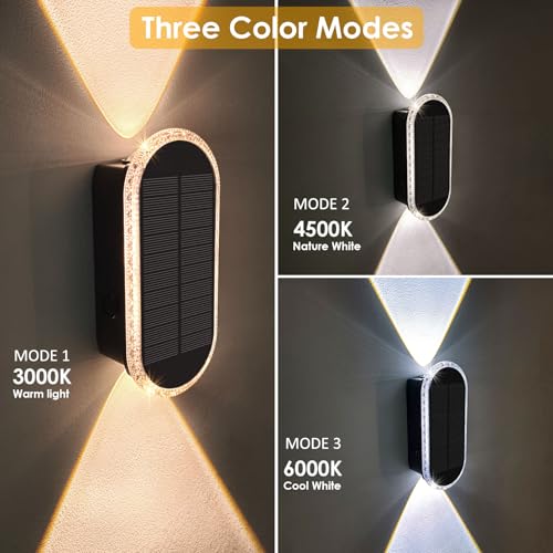 Solar Fence Lights Outdoor - 3000/4000/6000K 3 Modes, IP65 Waterproof Fence Lights Solar Powered, Up & Down Lighting Solar Wall Lights Outdoor for Backyard/Garden/Patio/Garage and Wall decor (8 pack) - Image 3