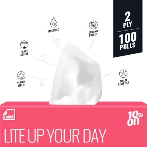 Image of 10on Lite 2 Ply Soft Facial Tissue Paper,Large Size Napkins, Pack of 4 (100 Pulls x 4 Box = 400 Pulls), Box Color May Vary