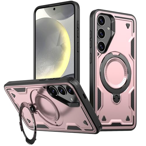 Coque Samsung S25 MagSafe or rose avec support intégré anti-chute en TPU et PC