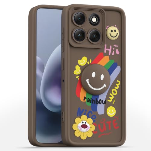 Image of Pikkme Back Cover for Motorola Moto G86 Power 5G | Soft Silicone| Cute Rainbow Smile & 3D Cartoon Flower Design | Shockproof Raised Camera Protection Bumper Case (Brown)