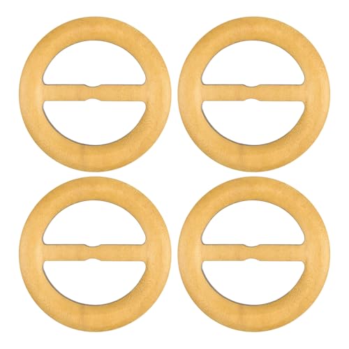 Image of uxcell 4 Pcs T-Shirt Clips, 60mm Wood Scarf Ring Clip Round Tie Circle Clip Buckle Fashion Clothes Corner Knotted Button for Women's Silk Clothing Decoration, Yellow
