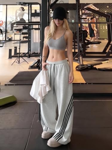 Image of EMMIOL Women's Y2K Baggy Barrel Striped Sweatpants High Waisted Wide Leg