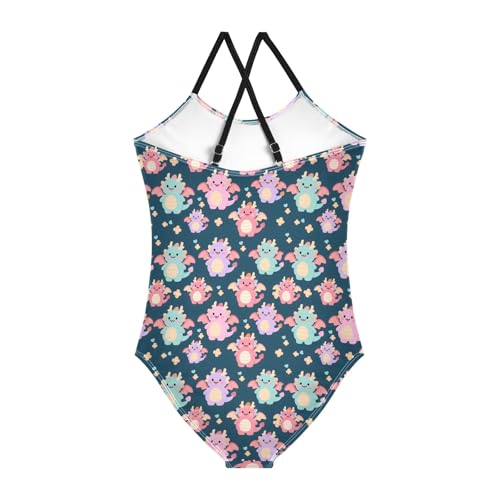 senya Girls Swimsuits One-Piece Swimwear Tie Bathing Suit Beach Summer Round Neck 7-8T Cute Dinosaur Pattern2