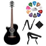 Ibanez AEG50L Left-Handed Acoustic-Electric Guitar - Black High Gloss Guitar with GSF50 Powerpad Strap, String Capo, 15 Pack Guitar Picks with Storage Box, and Microfiber Cleaning Cloth - Bundle Kit