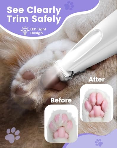 Image of Pets&Kins Dog Paw Hair Trimmer with LED Light for Dogs & Cats | Ultra Quiet Pet Grooming Clipper | 2 Speed Precision Pet Paw Hair Trimmer | USB-C Rechargeable Dog Grooming Kit with Flea Comb, Nail Clipper & Nail File | Black & White