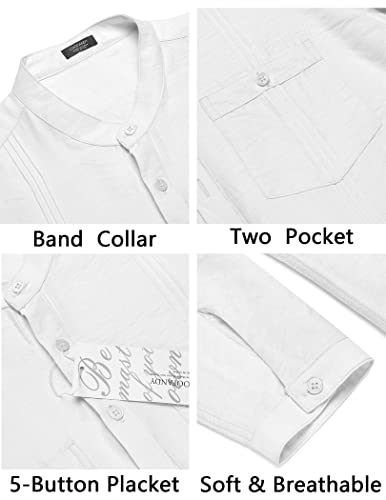 Coofandy Men's Linen Henley Shirt Long Sleeve Casual Hippie Cotton Beach T Shirts White #TOP4