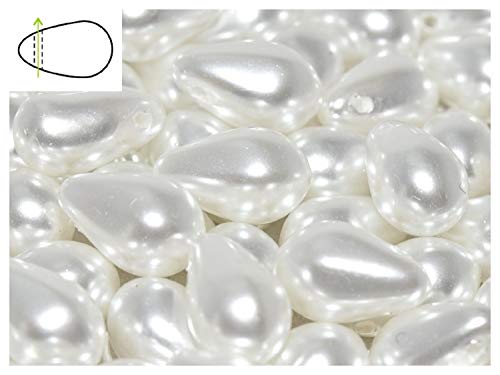 30 piezas en forma de lágrima bolas - presionan Checa perlas de vidrio en forma de gotas 9x6 mm, perlas brillante Blanco