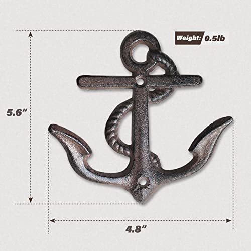 Ontrip Nautical Wall Hooks, Decorative Wall Hooks Mounted Antique Shabby Chic Metal Cast Iron, Vintage Rustic Coat Hooks Hanger, 3-Pack Big Anchor Cast Iron Heavy Duty Coat Hooks - Image 2