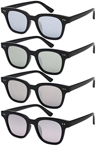 Edge I-Wear Bold Horned Rim Sunglasses with Flat Color Mirror Lens 541058-FLCRM3