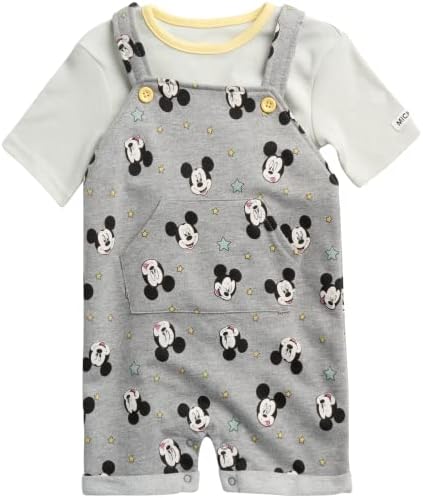 Disney Baby Toddler Boys' Overall T-Shirt Set Mickey Mouse, Lion King, Winnie The Pooh (0-3T), Size 2T, Mickey Faces Grey