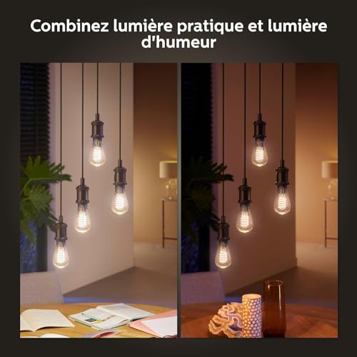 Philips Hue White Ambiance, ampoule LED connectée E27 Filament ST64, compatible Bluetooth, fonctionne avec Alexa, Google Assistant et Apple Homekit