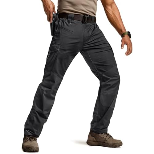 CQR Men’s Flex Ripstop Tactical Pants, Water Resistant Stretch Cargo Pants, Lightweight EDC Hiking Work Pants