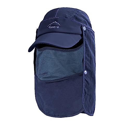 TAGVO Chapeau de Soleil avec Cou Couverture Faciale, UPF 50+ Chapeaux de Pêche Respirants, Pliable Séchage Rapide Camping Randonnée Voyage Casquettes visières pour Hommes Femmes - Taille Universelle
