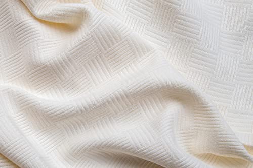 Maura All Season Bamboo Cotton Decorative Thermal Bed Blankets, Classic Basket Wave Breathable, Super Soft, Cozy Blanket And Perfect For Layering Any Bed. Full/Queen Size 90”X 90” #TOP5