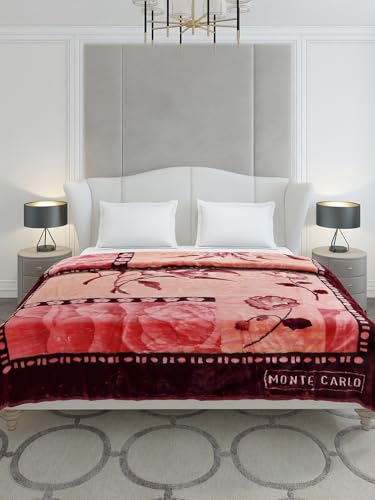 Image of Monte Carlo Double Bed Heavy Winter Blanket Marshal 2 Ply 850 GSM | 4.5 KG (240x220 CM), Red Maroon