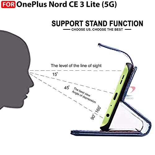 Image of CEDO Flip Cover for OnePlus Nord CE 3 Lite (5G) | Leather Finish | Inside Pockets & Inbuilt Stand | Shockproof Wallet Style Magnetic Closure Back Case Flipcover (Blue)